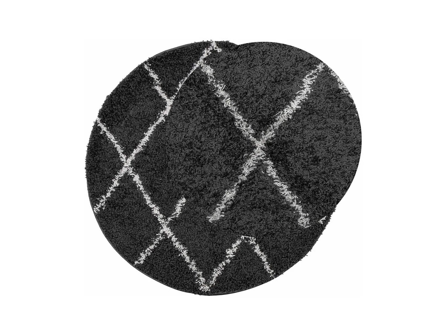Tapis shaggy à poils longs moderne noir et crème Ø 80 cm