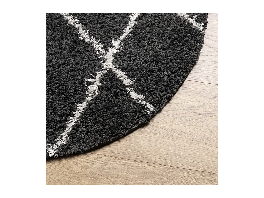 Tapis shaggy à poils longs moderne noir et crème Ø 80 cm