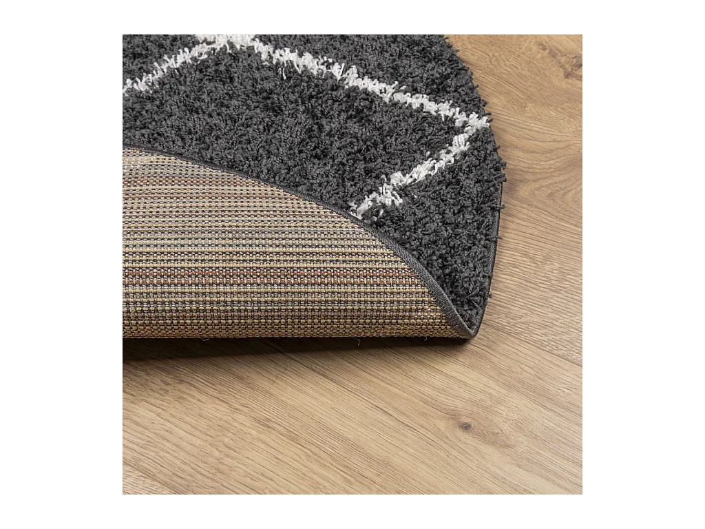 Tapis shaggy à poils longs moderne noir et crème Ø 80 cm