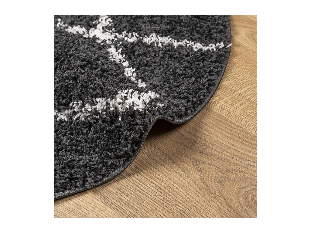 Tapis shaggy à poils longs moderne noir et crème Ø 80 cm