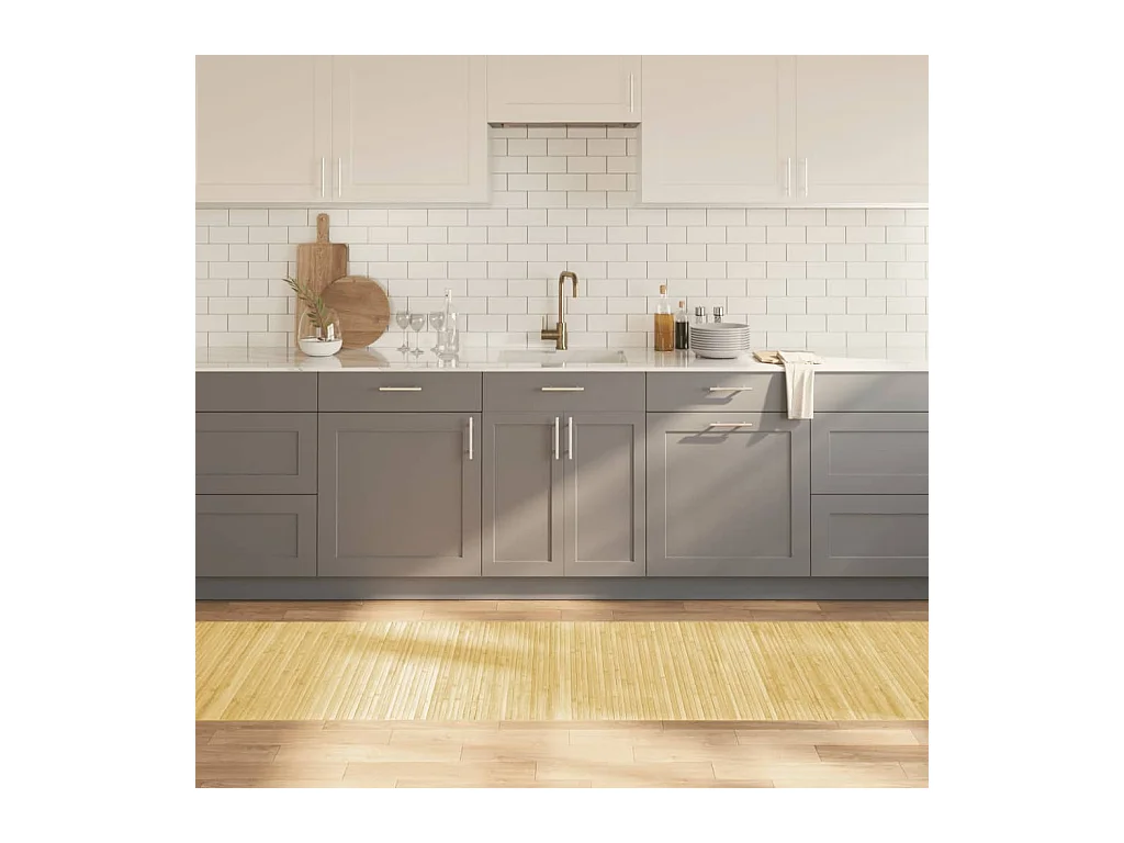 Alfombra rectangular bambú color natural claro 80x300 cm