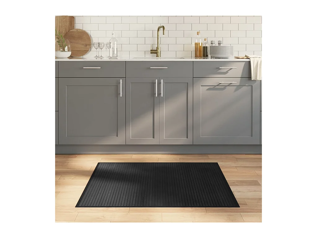 Tapis rectangulaire noir 80x100 cm bambou