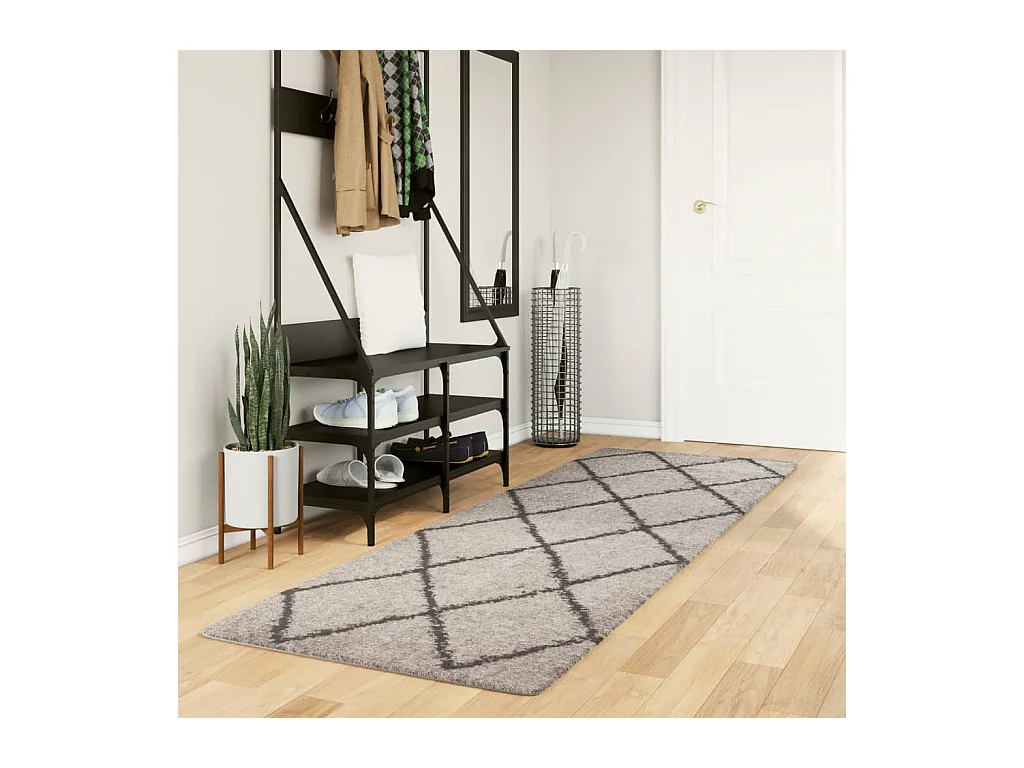 Vloerkleed PAMPLONA shaggy hoogpolig 80x250 cm beige antraciet