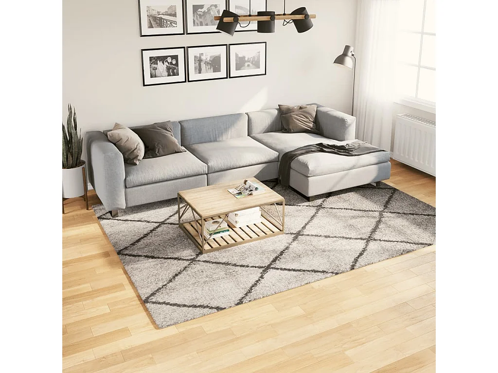 Alfombra pelo largo moderna PAMPLONA beige antracita 200x280 cm