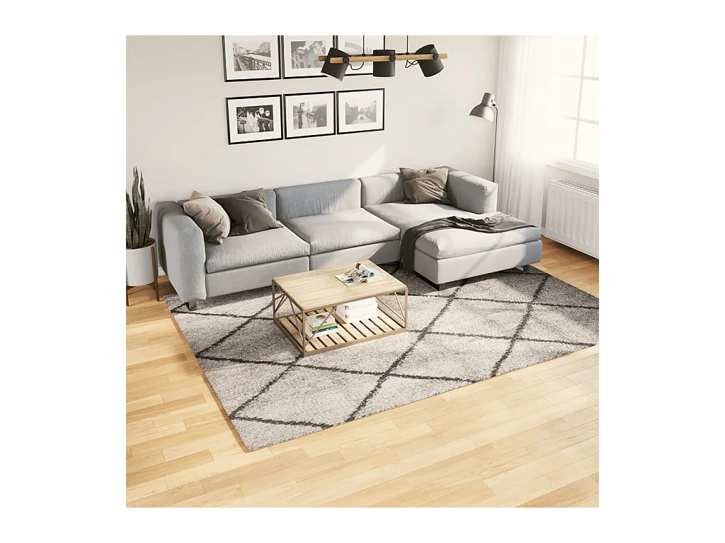 Tapis shaggy à poils longs moderne beige anthracite 200x280 cm