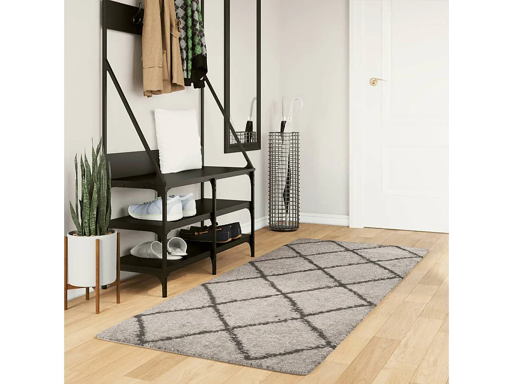 Alfombra pelo largo moderna PAMPLONA beige antracita 80x200 cm