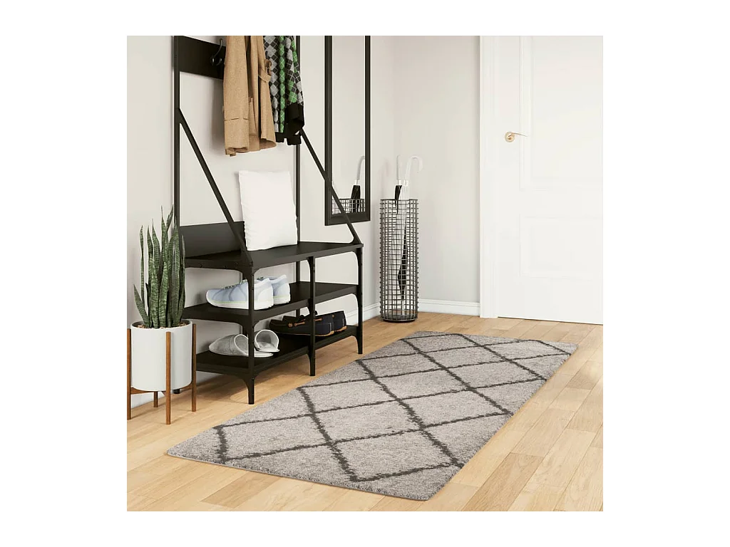 Tapis shaggy à poils longs moderne beige anthracite 80x200 cm