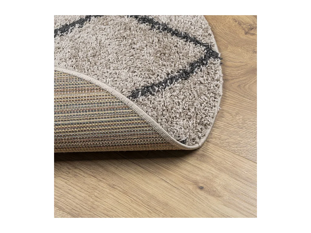 Tapis shaggy à poils longs moderne beige et anthracite Ø 80 cm