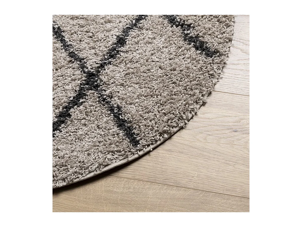 Tapis shaggy à poils longs moderne beige et anthracite Ø 80 cm