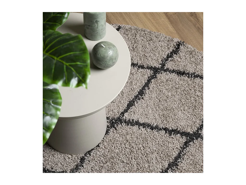 Tapis shaggy à poils longs moderne beige et anthracite Ø 80 cm