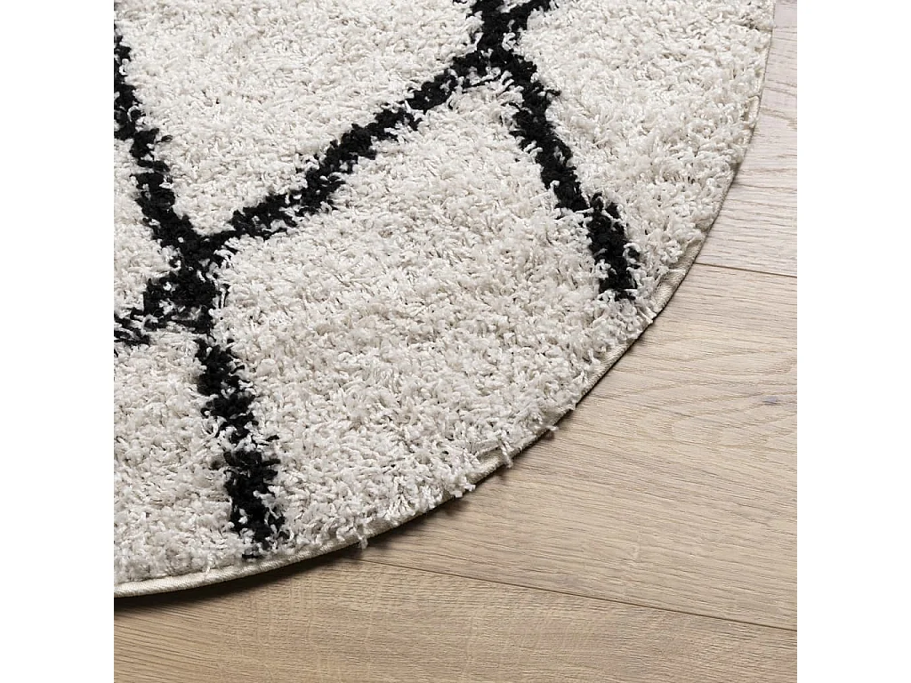 Alfombra de pelo largo moderna PAMPLONA crema y negro Ø 100 cm