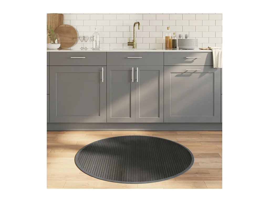 Tappeto Rotondo Grigio 100 cm in Bambù