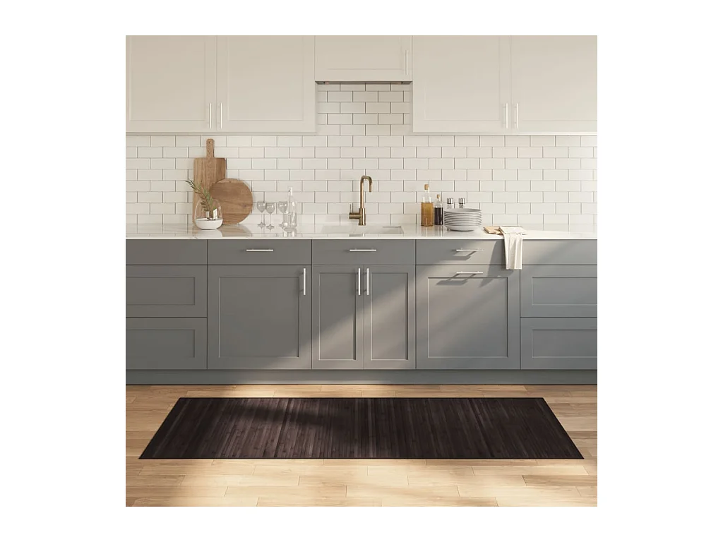 Alfombra rectangular bambú marrón oscuro 80x200 cm