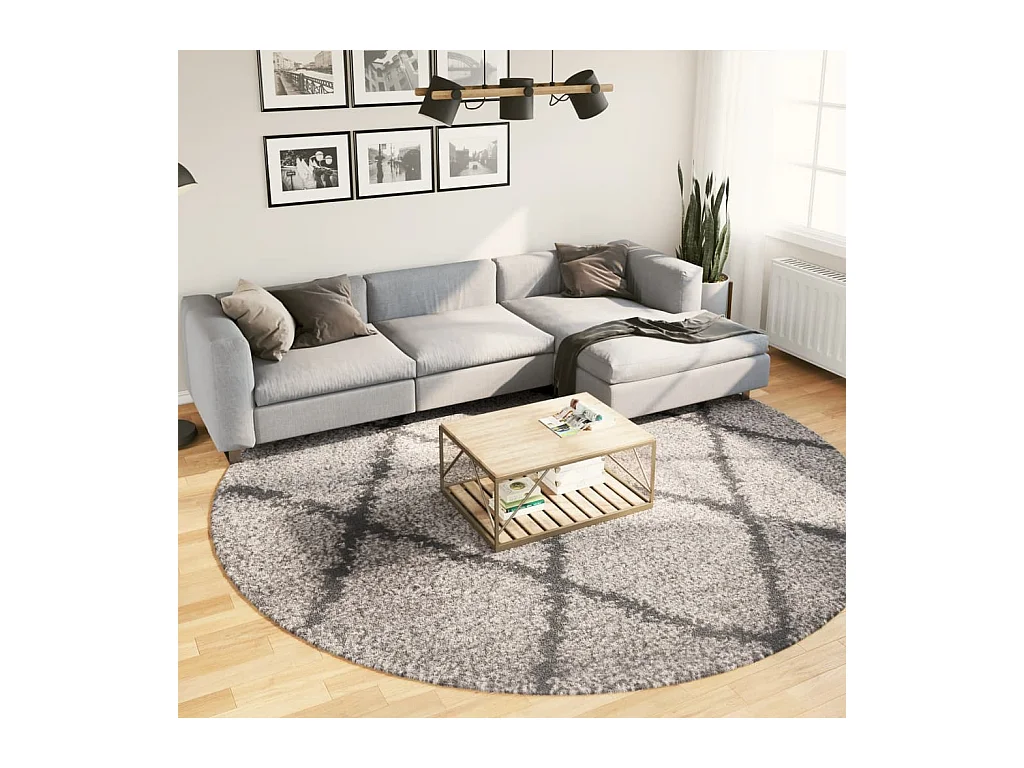 Teppich Shaggy Hochflor Modern Beige und Anthrazit Ø 280 cm