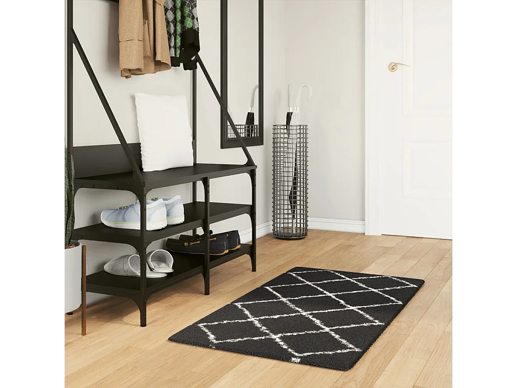 Vloerkleed PAMPLONA shaggy hoogpolig 60x110 cm crème en zwart