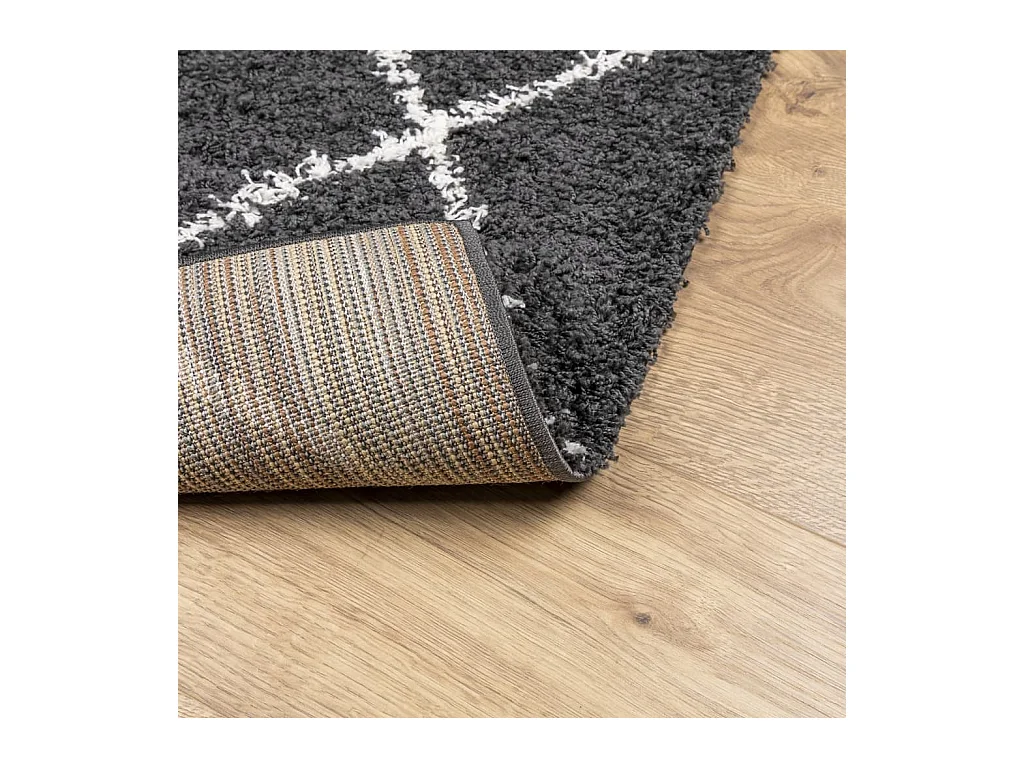 Tapis shaggy à poils longs moderne noir et crème 120x170 cm