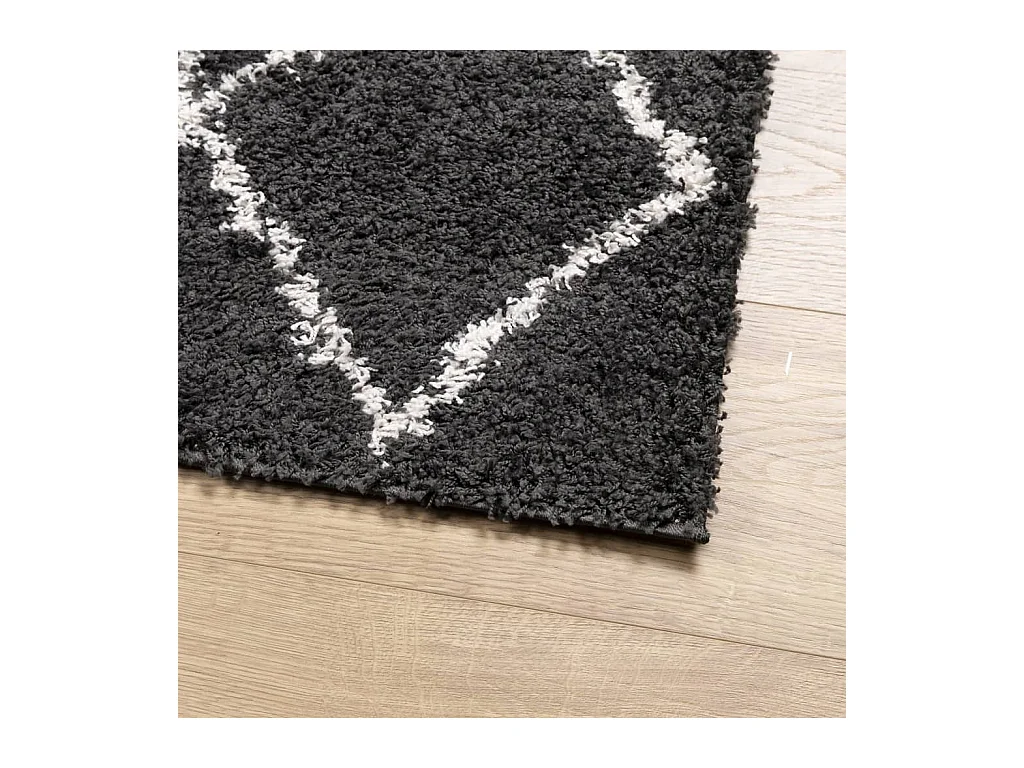 Tapis shaggy à poils longs moderne noir et crème 120x170 cm