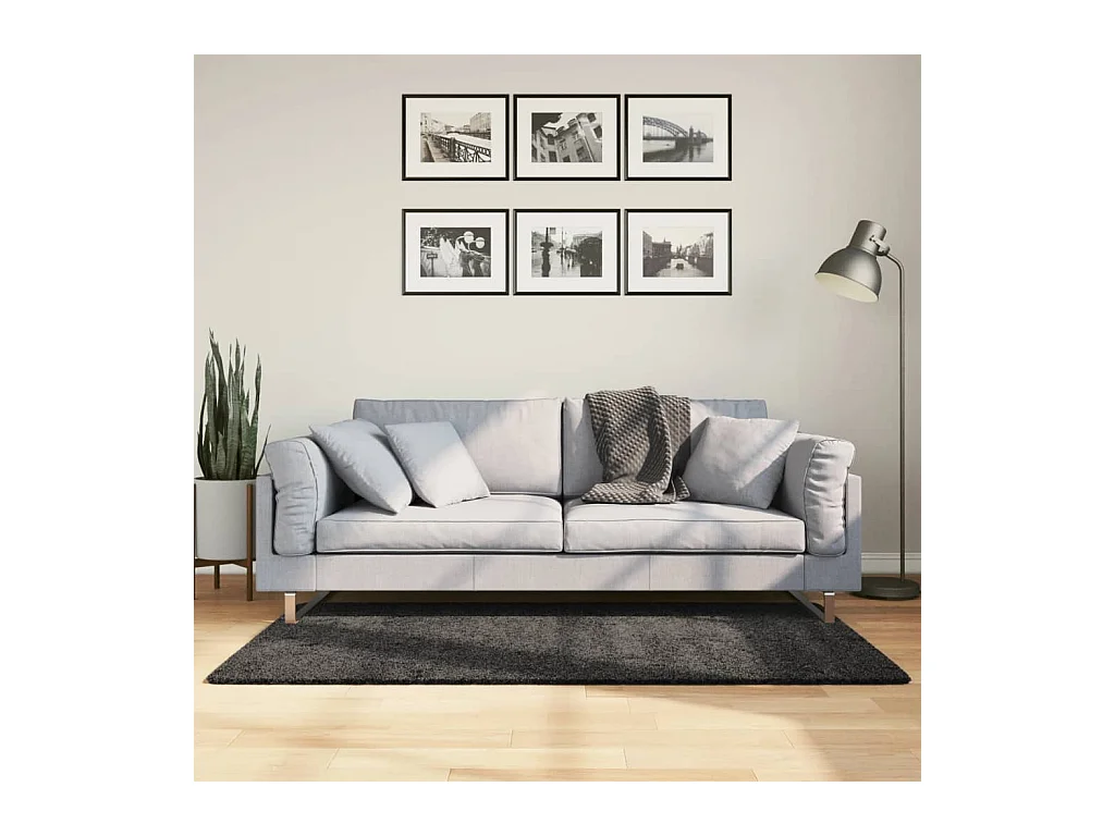 Tapis shaggy PAMPLONA poils longs moderne anthracite 80x150 cm