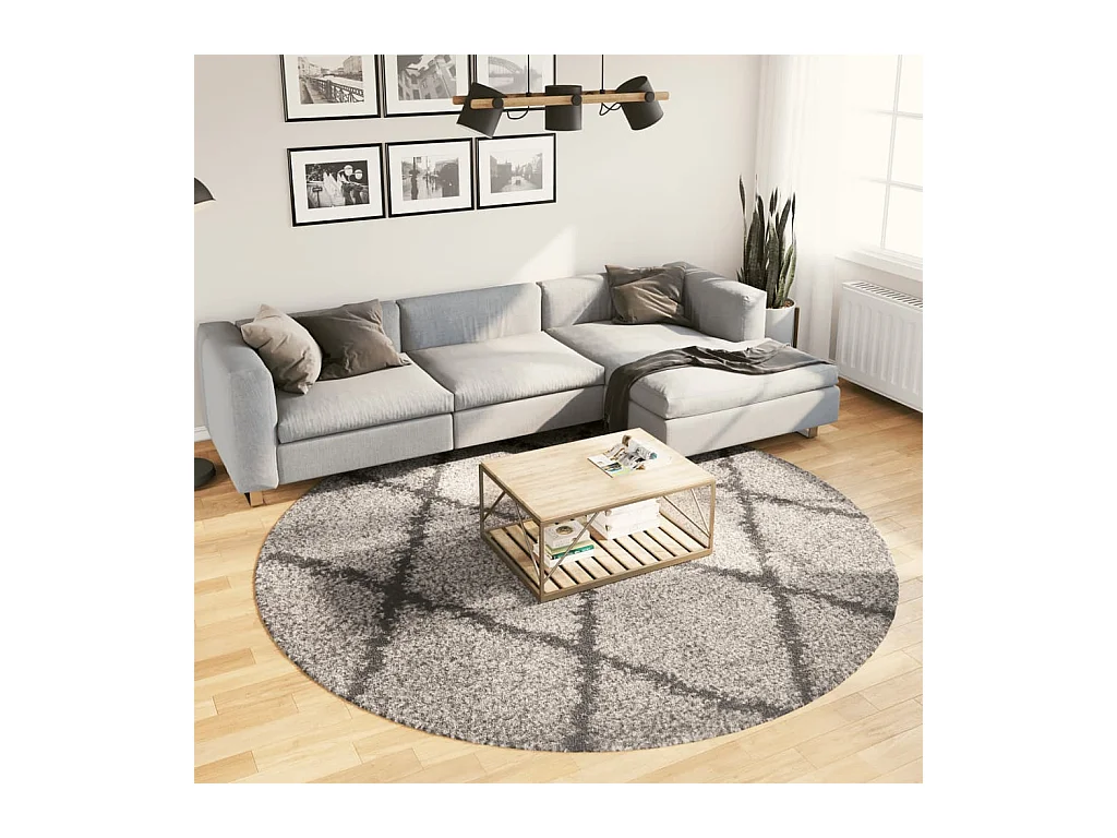 Tappeto Shaggy PAMPLONA a Pelo Lungo Beige e Antracite Ø 240 cm