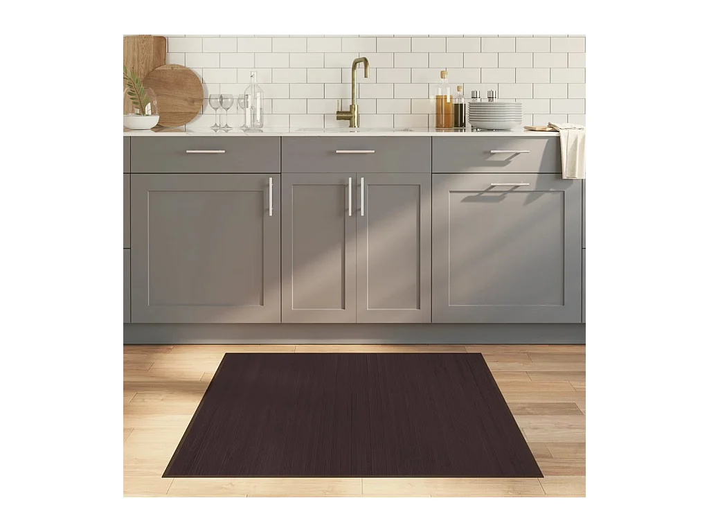 Tapis carré marron foncé 100x100 cm bambou