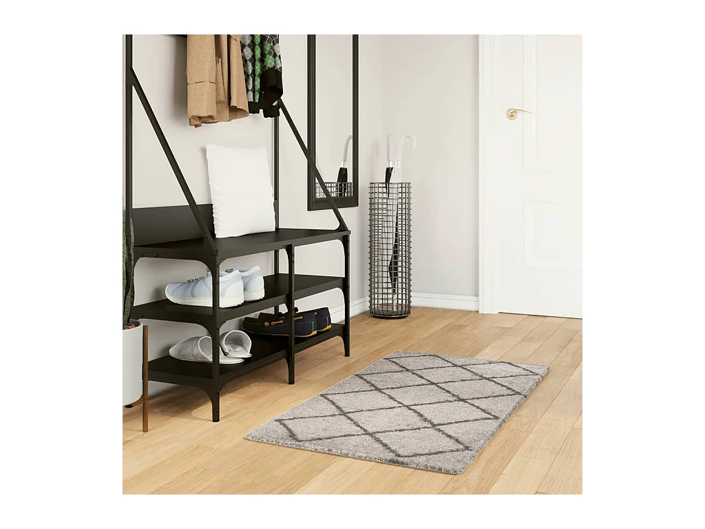 Tapis shaggy à poils longs moderne beige anthracite 60x110 cm