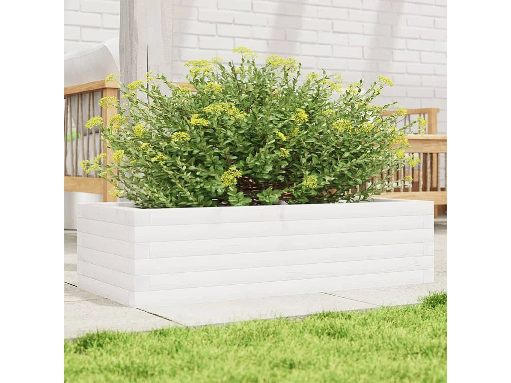 Fioriera da Giardino Bianca 90x40x23 cm Legno Massello di Pino