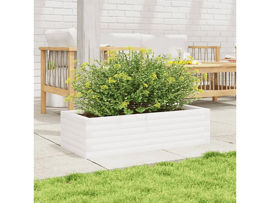Jardinière blanc 90x40x23 cm bois de pin massif