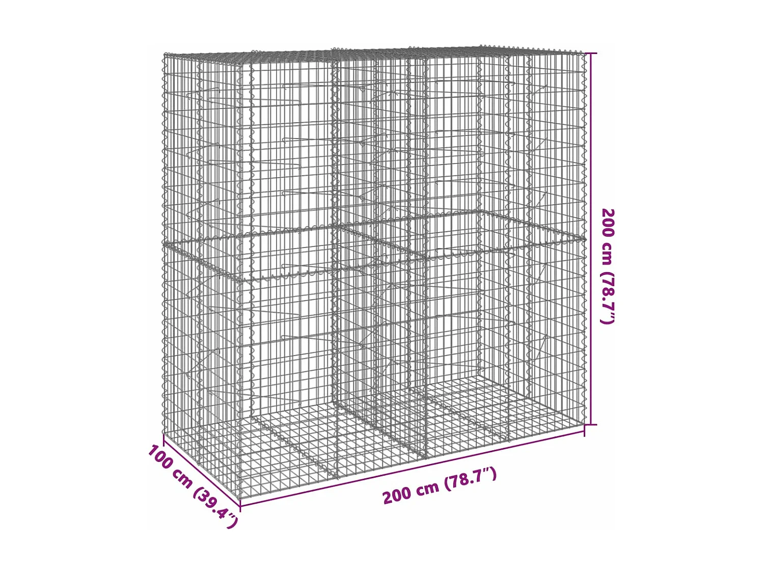 Panier gabion avec couvercle 200x100x200 cm fer galvanisé