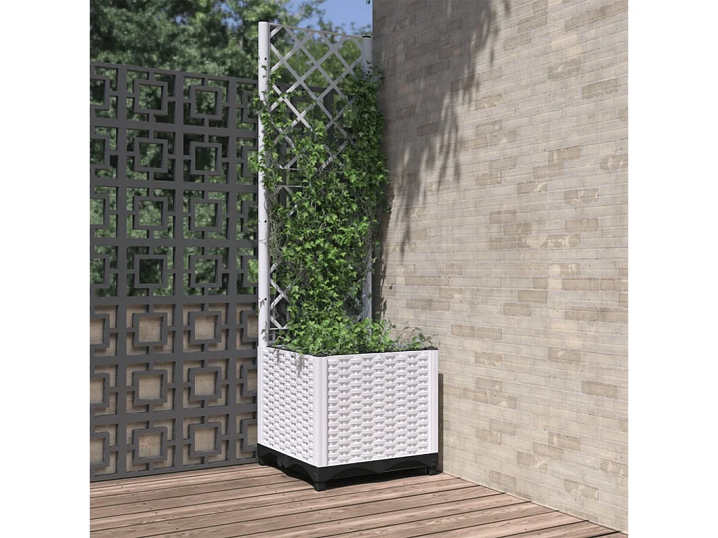 Vaso/floreira jardim c/ treliça 40x40x136 cm PP branco