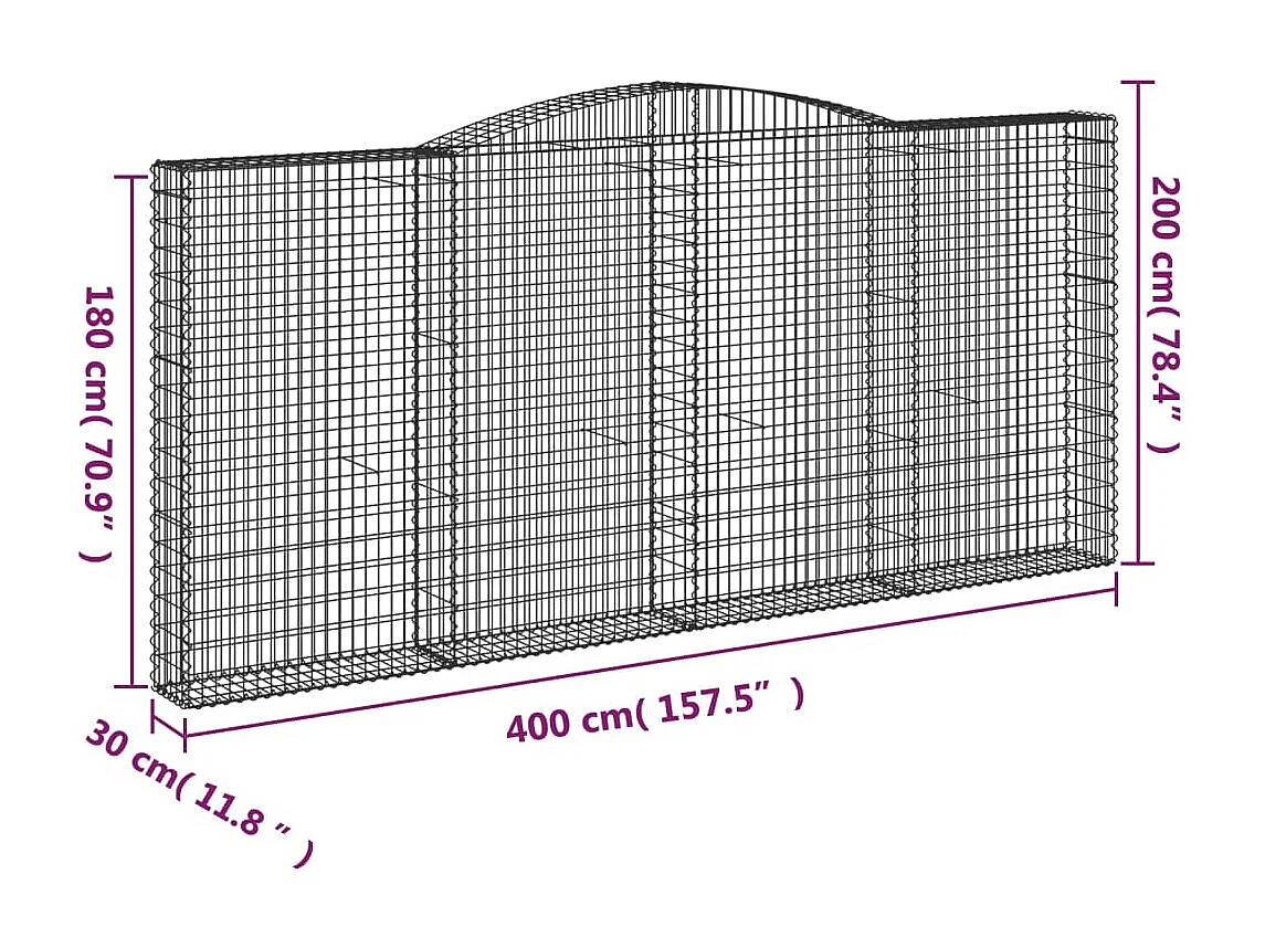 Cesti Gabbioni ad Arco 7 pz 400x30x180/200 cm Ferro Zincato