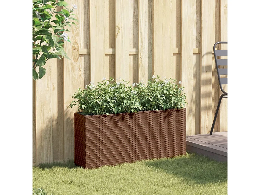 Hochbeet mit 2 Fächern Braun 90x20x40 cm Poly Rattan