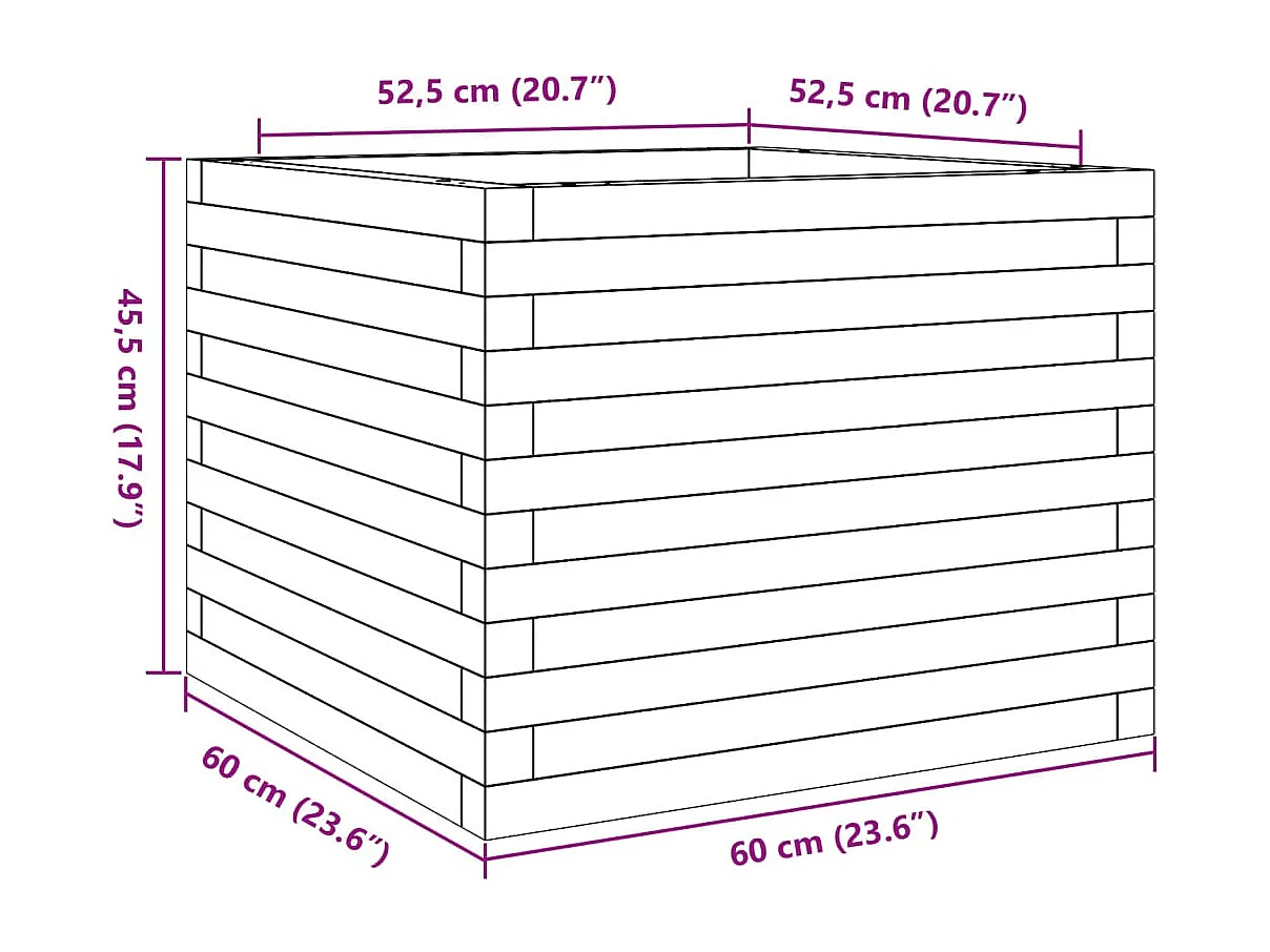 Jardinière 60x60x45,5 cm bois de pin massif
