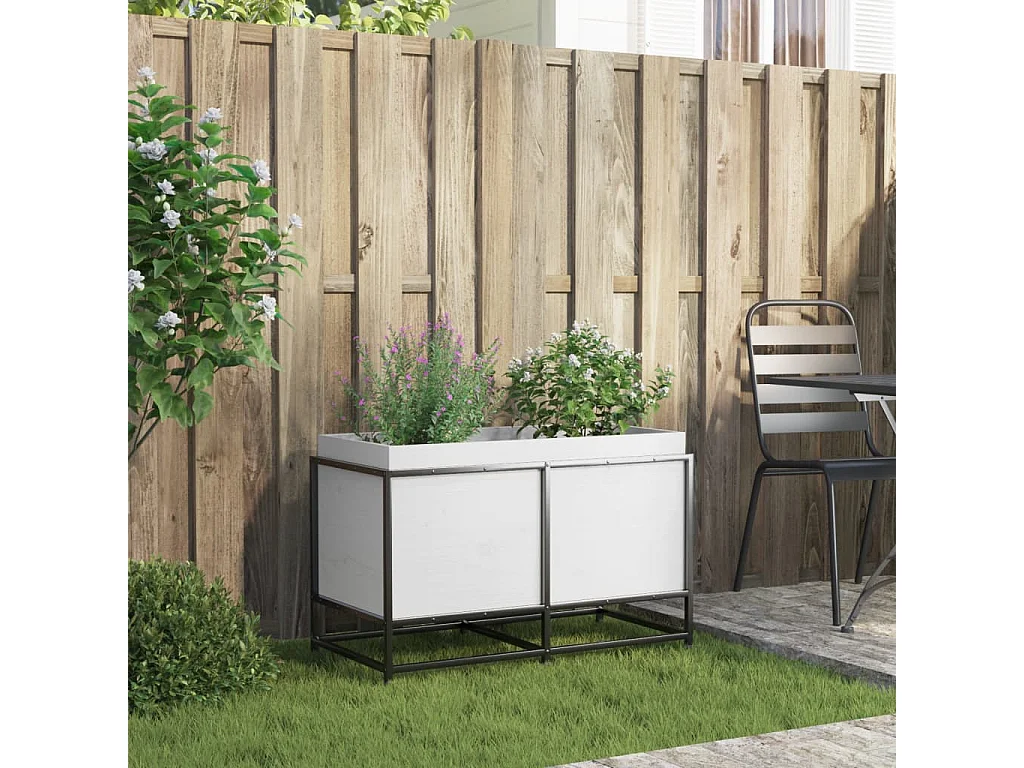 Jardinière blanc 80x40x50 cm bois de pin massif