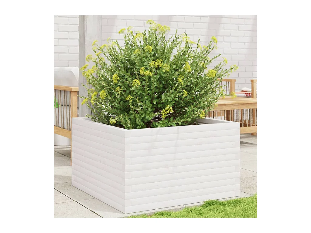 Jardinière blanc 80x80x46 cm bois de pin massif