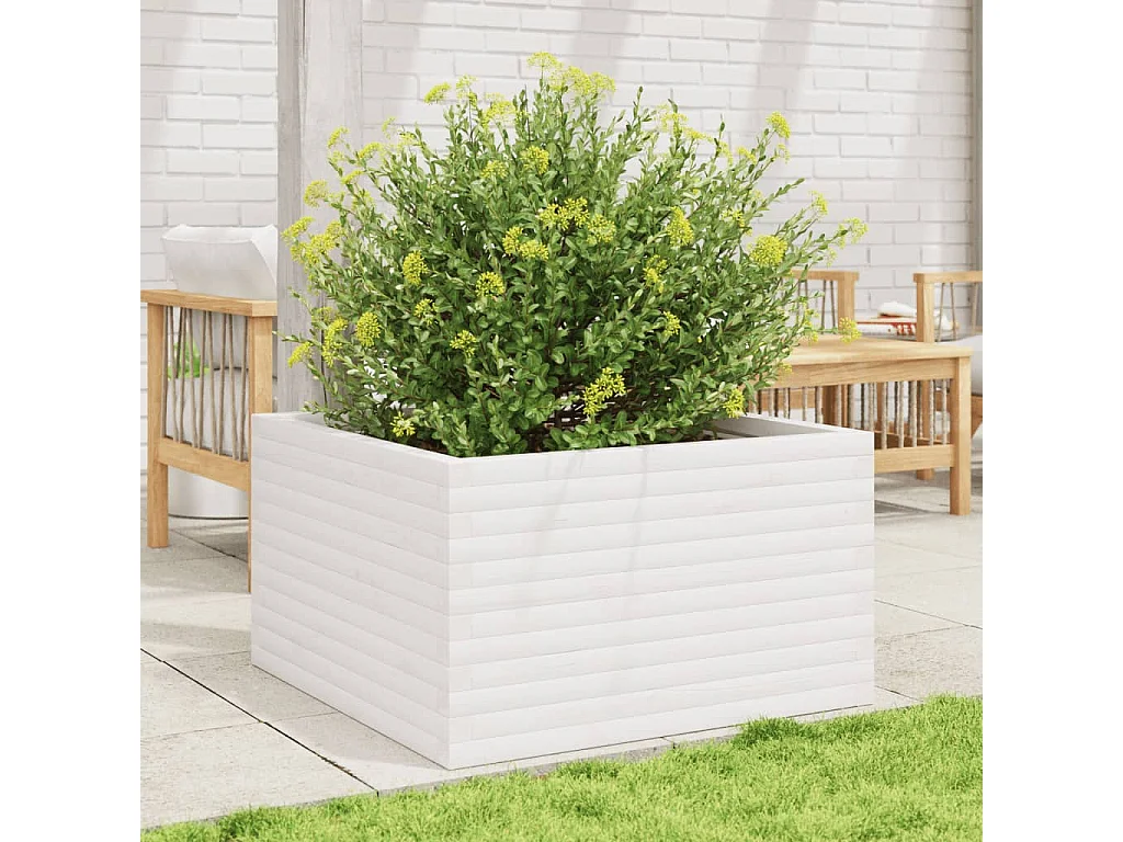 Jardinière blanc 80x80x46 cm bois de pin massif