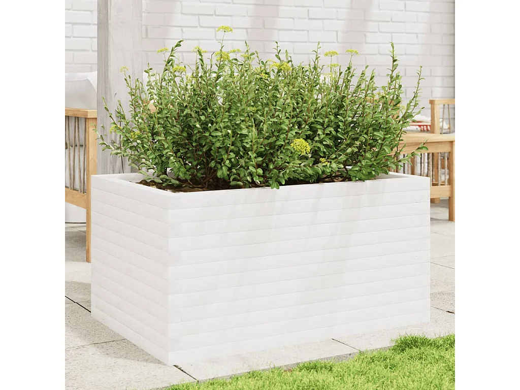 Jardinière blanc 90x60x45,5 cm bois de pin massif