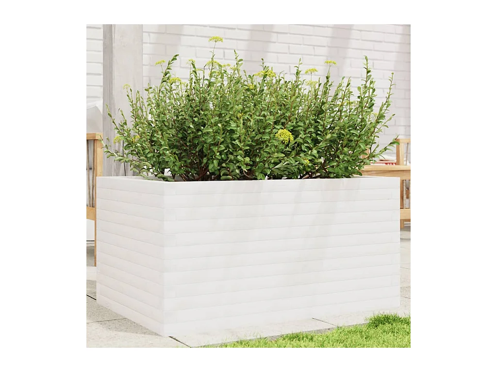 Fioriera da Giardino Bianca 90x60x45,5cm Legno Massello di Pino
