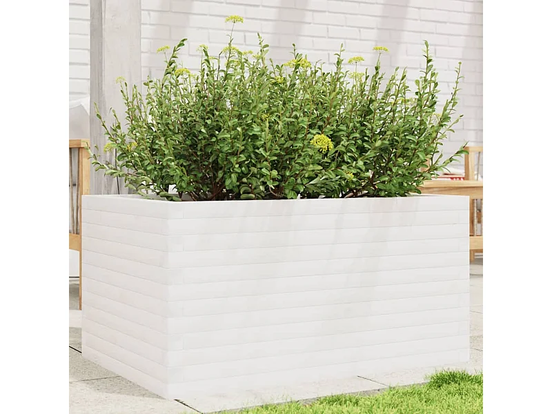 Jardinière blanc 90x60x45,5 cm bois de pin massif