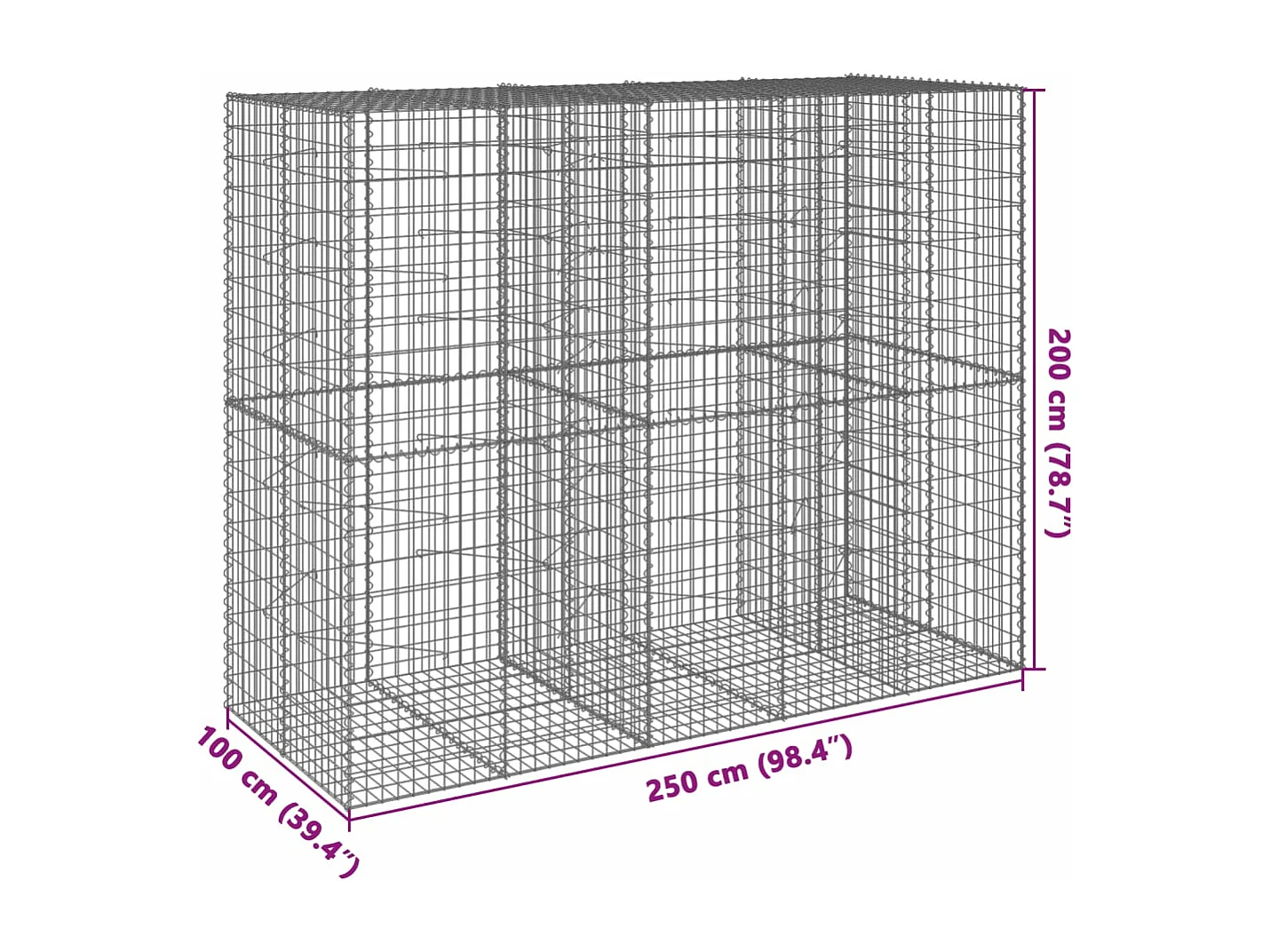 Panier gabion avec couvercle 250x100x200 cm fer galvanisé