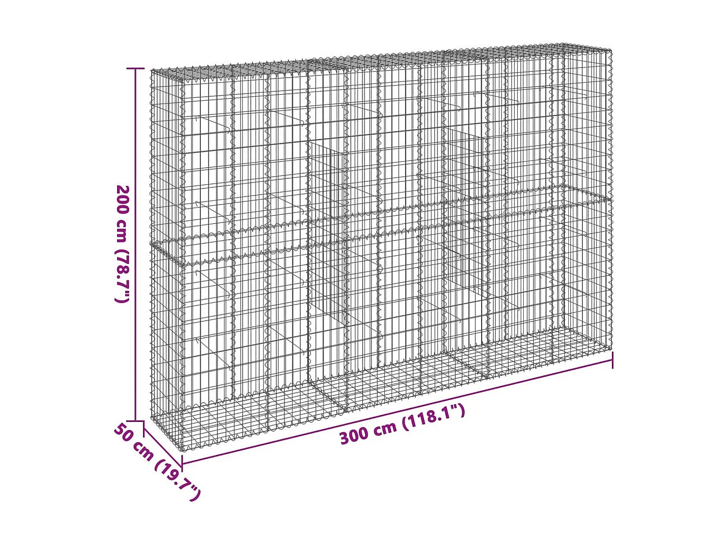 Cesta de gaviones con cubierta hierro galvanizado 300x50x200 cm