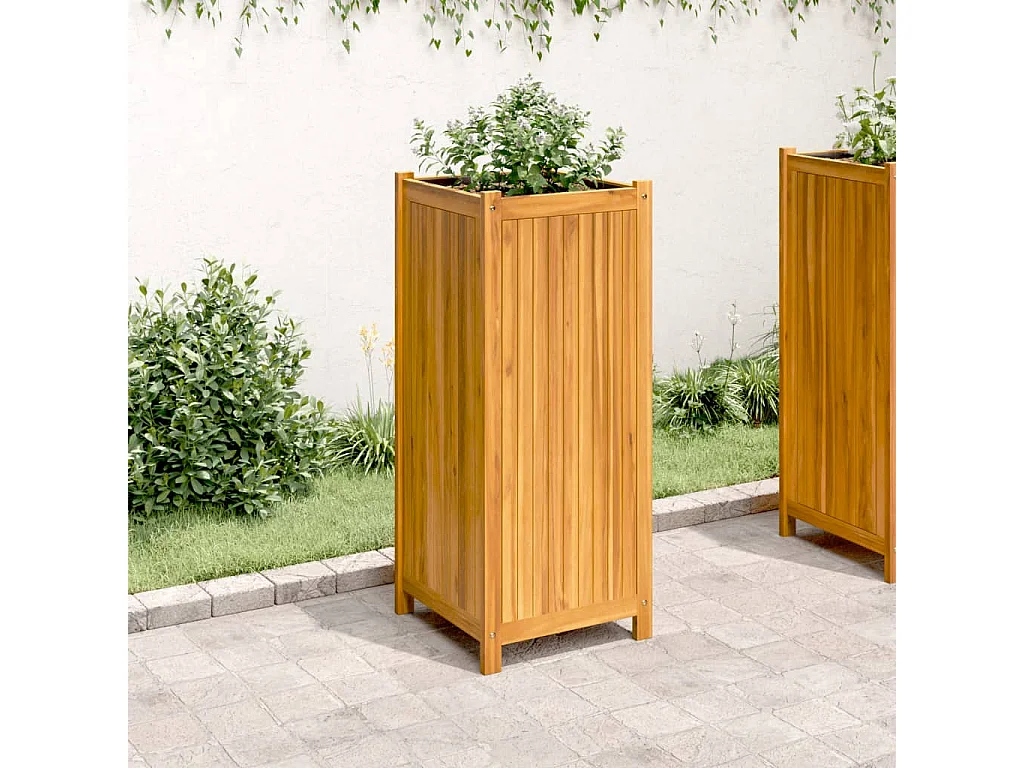 Jardinière avec doublure 42x42x100 cm bois massif d'acacia