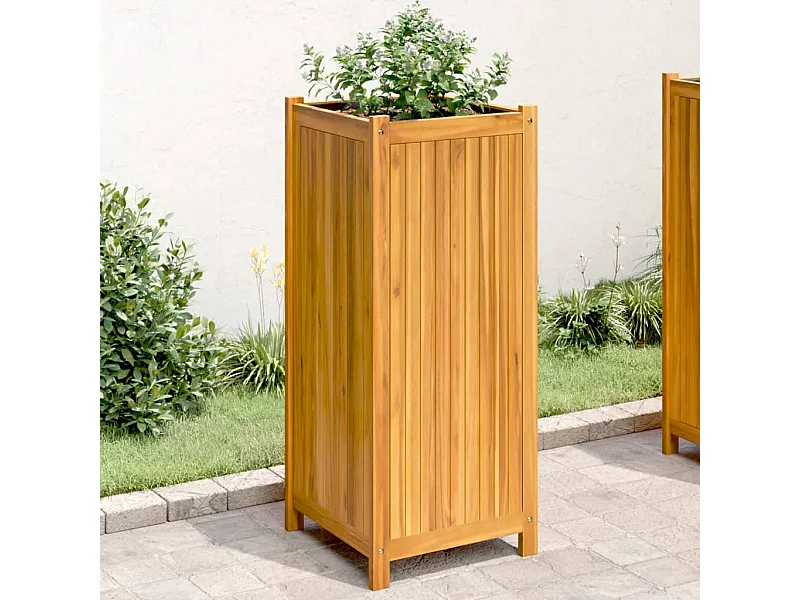 Plantenbak met voering 42x42x100 cm massief acaciahout