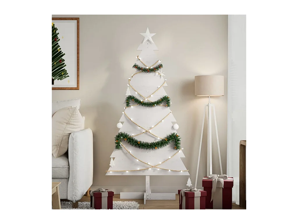 Albero di Natale in legno per decorazione bianco pino massiccio da 150 cm