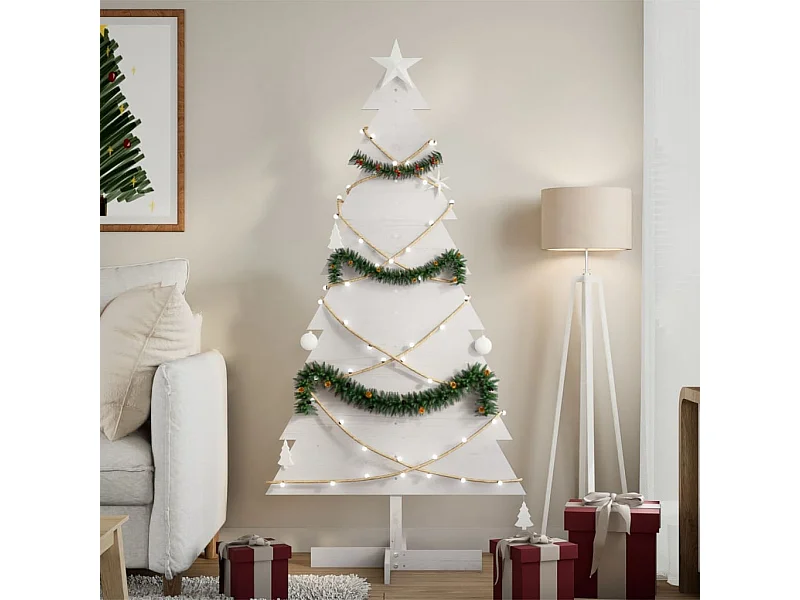 Albero di Natale in legno per decorazione bianco pino massiccio da 150 cm