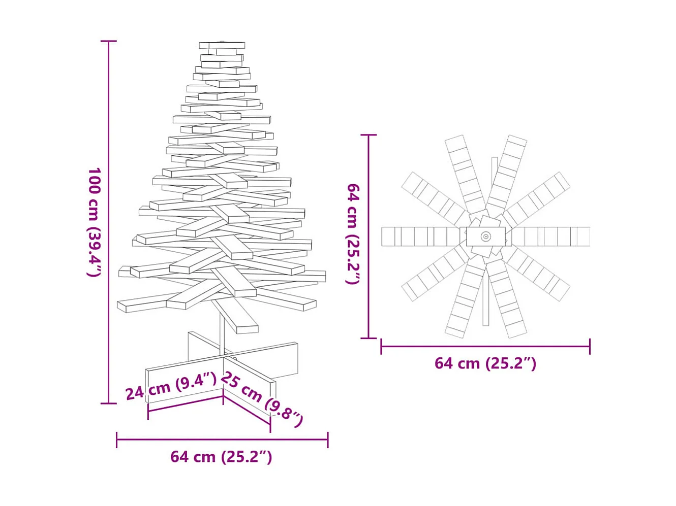 Albero di Natale in legno per decorazione 100 cm in legno di pino massiccio