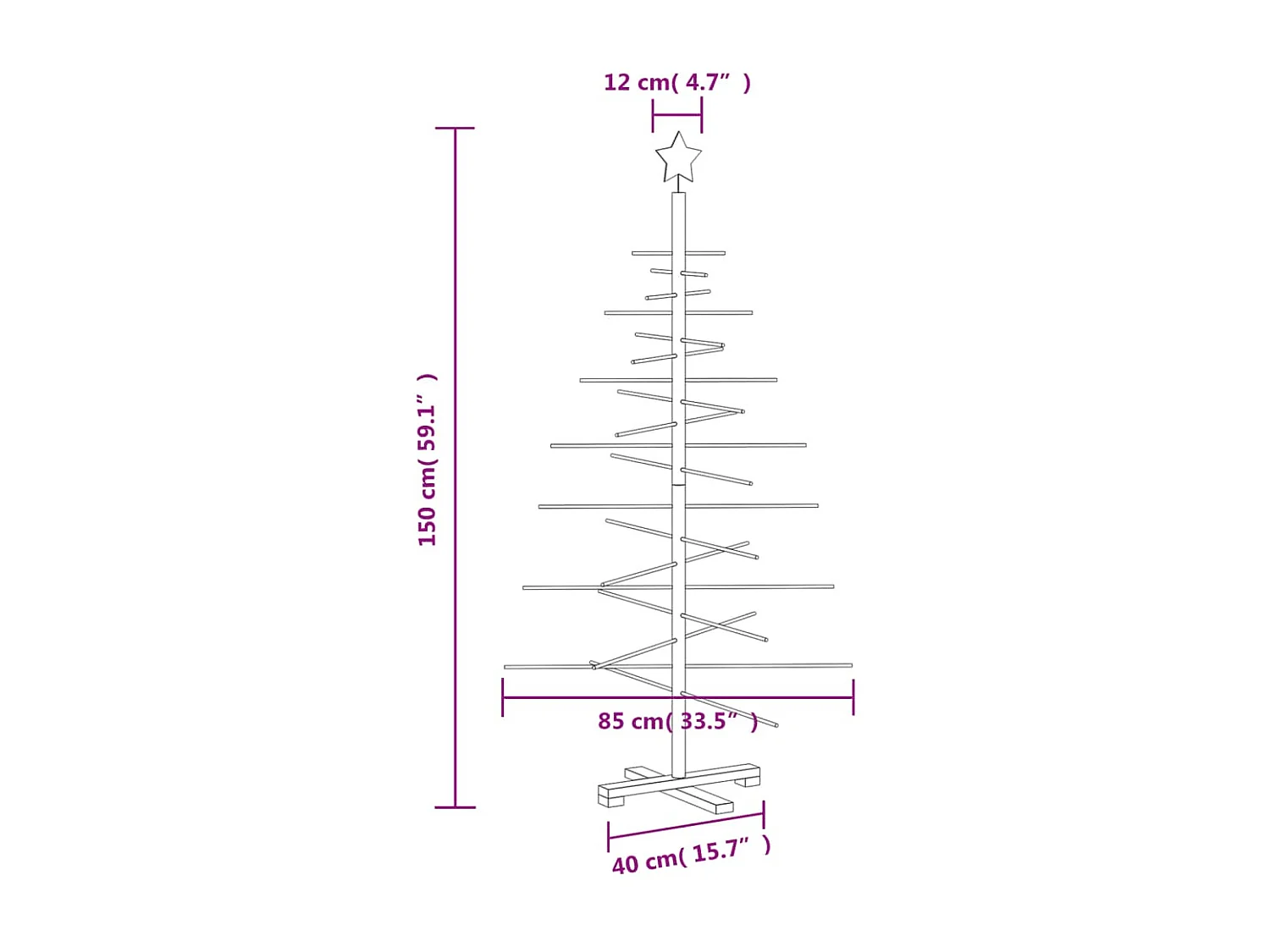 Árbol de Navidad de madera para decoración 150 cm madera maciza de pino