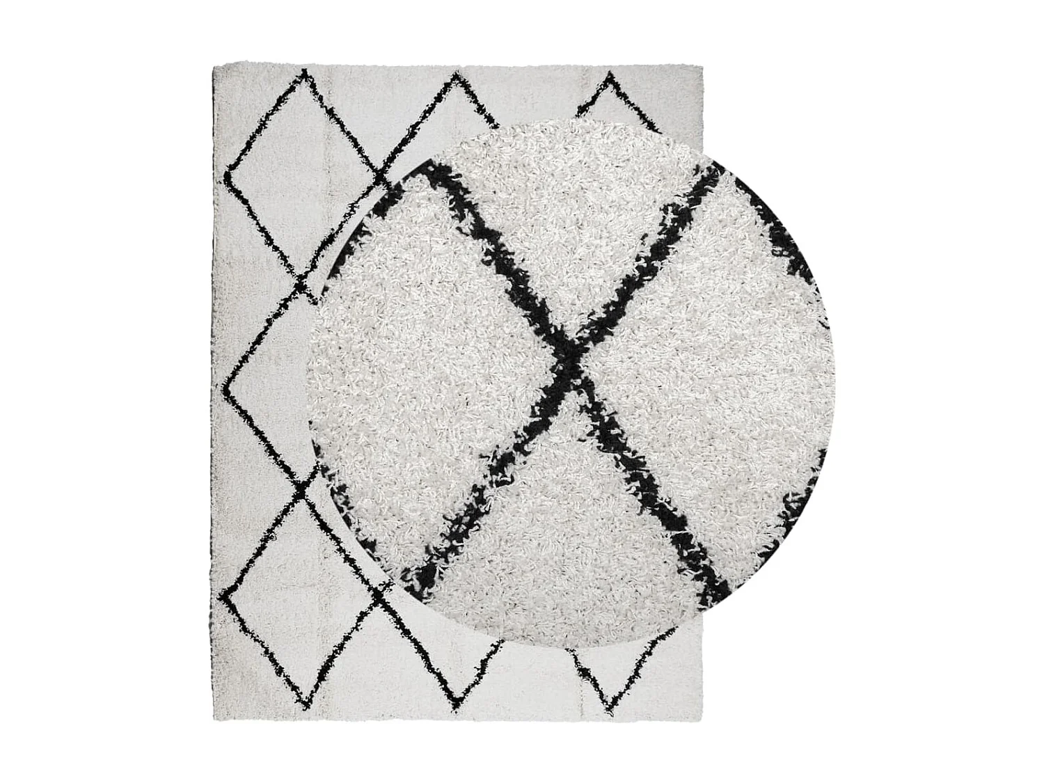 Tapis shaggy à poils longs moderne crème et noir 300x400 cm