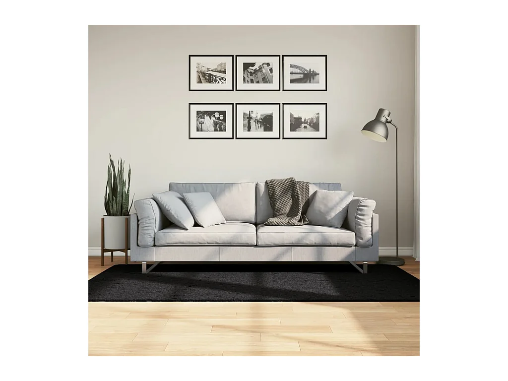 Tapis shaggy PAMPLONA poils longs moderne noir 100x200 cm