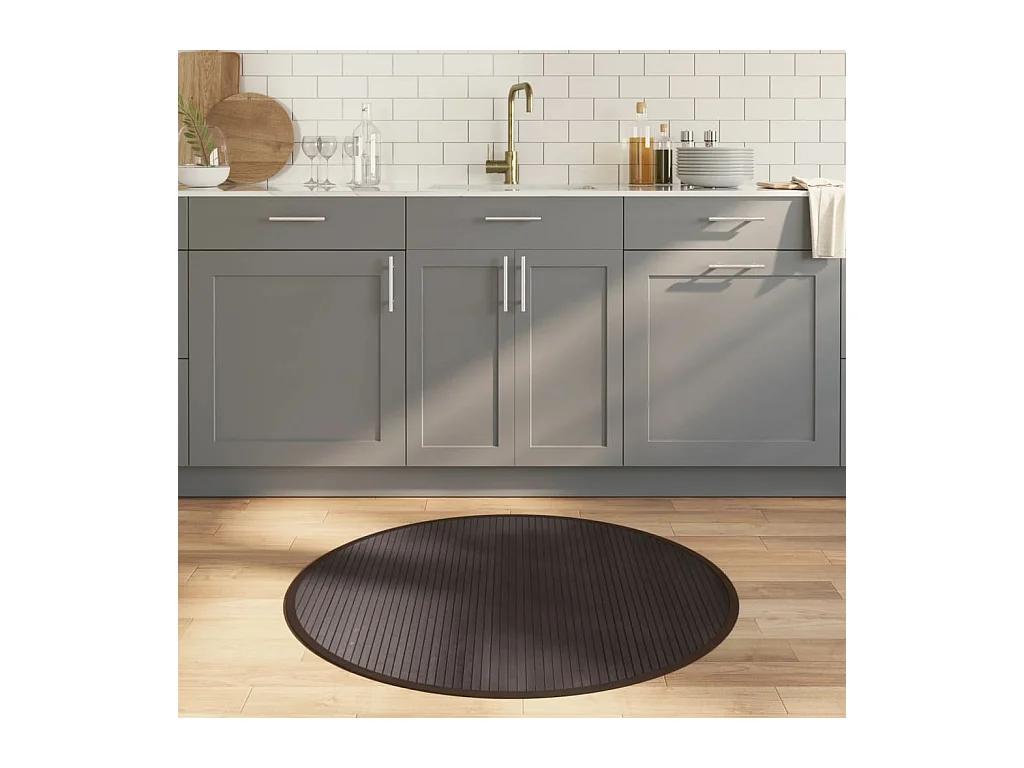 Teppich Rund Dunkelbraun 100 cm Bambus