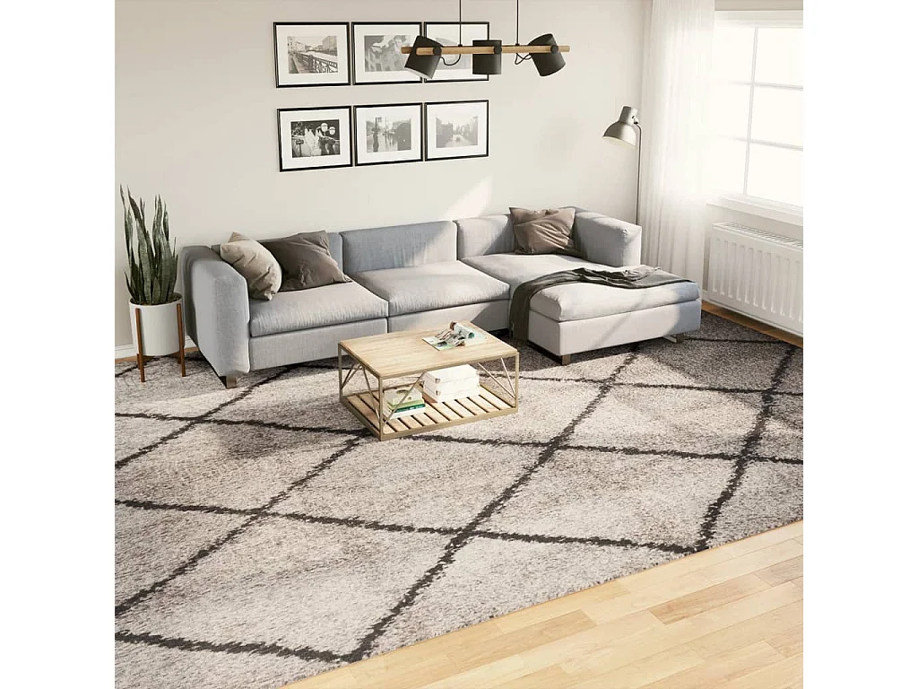 Tapis shaggy à poils longs moderne beige anthracite 300x400 cm